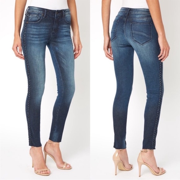 Driftwood Jackie Blue Braided Side Stripe Cropped Raw Hem Jeans Women’s Size 28 - Picture 7 of 12